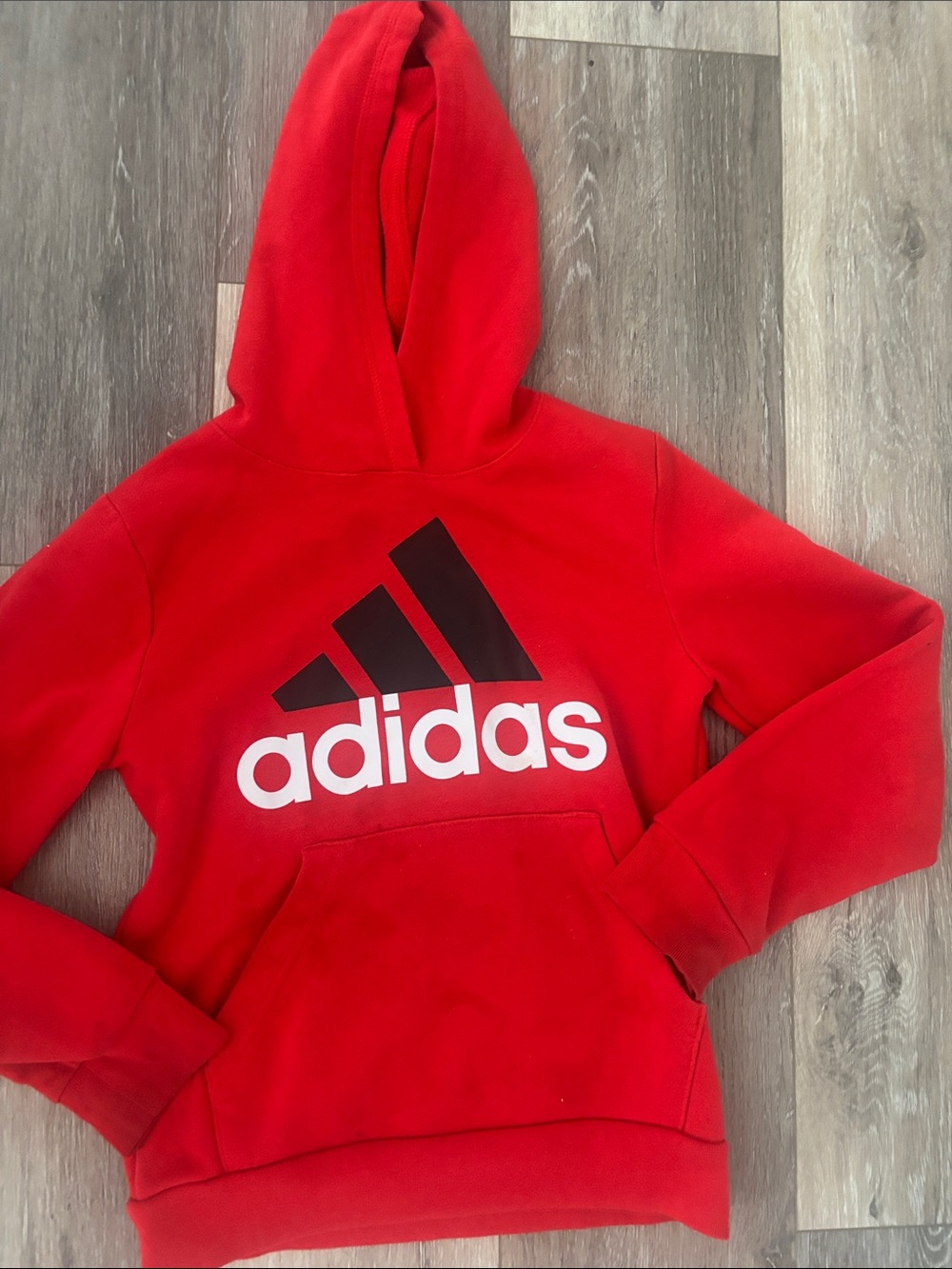 adidas Red Hoodie with Black & White Logo Pullover